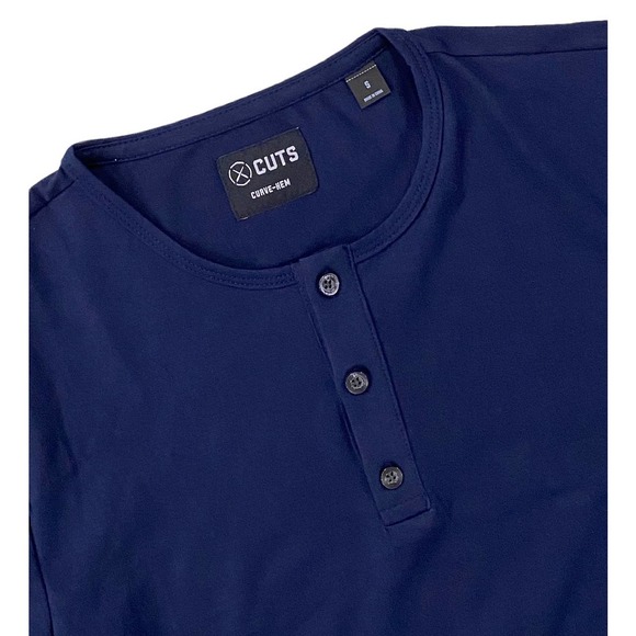 Cuts Clothing Men's Curve Hem Henley 4 Way Stretch Tee T-Shirt - Pacific Blue - Picture 2 of 6